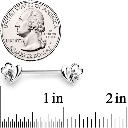 14G 9/16 Clear Gem Love Wave Barbell Nipple Ring Set