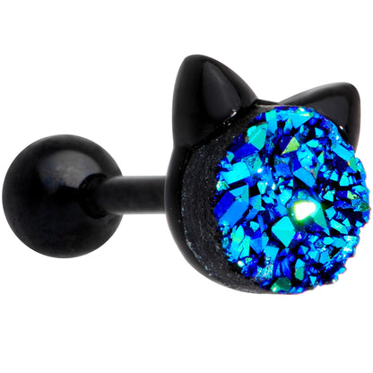 16G 1/4 Blue Faux Druzy Itty Bitty Kitty Cat Cartilage Tragus Earring
