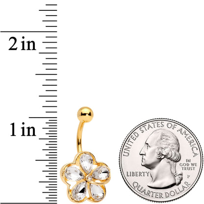 Clear Gem Gold Tone Brilliant and Bold Flower Belly Ring