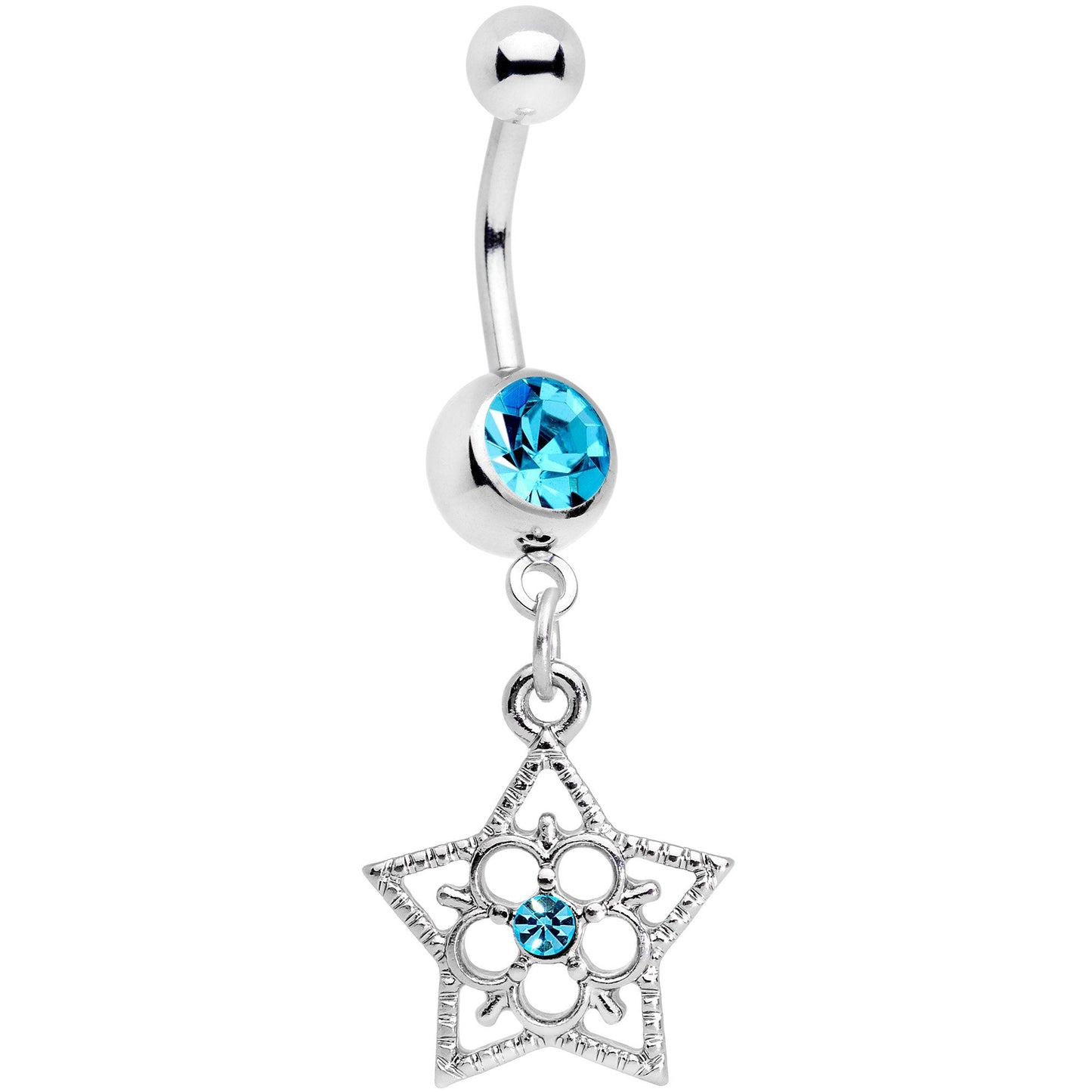 Blue Gem Secret Star Flower Dangle Belly Ring
