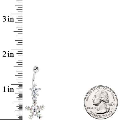 Clear Gem Iridescent Secret Snowflake Dangle Belly Ring