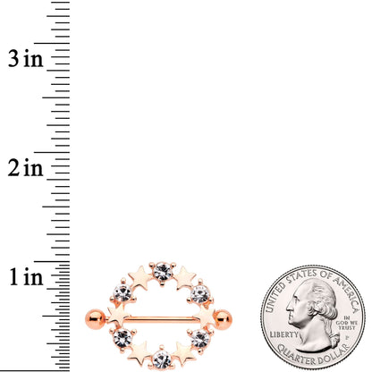 14G 7/16 Clear Gem Rose Gold Tone Ring of Stars Nipple Shield Set