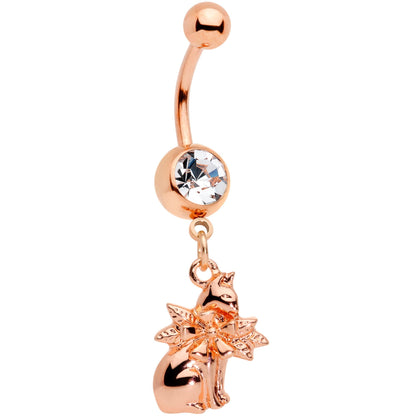 Clear Gem Rose Gold Tone Kitty Cat With A Corsage Dangle Belly Ring