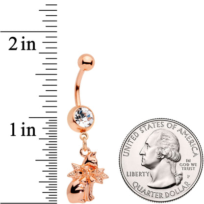 Clear Gem Rose Gold Tone Kitty Cat With A Corsage Dangle Belly Ring