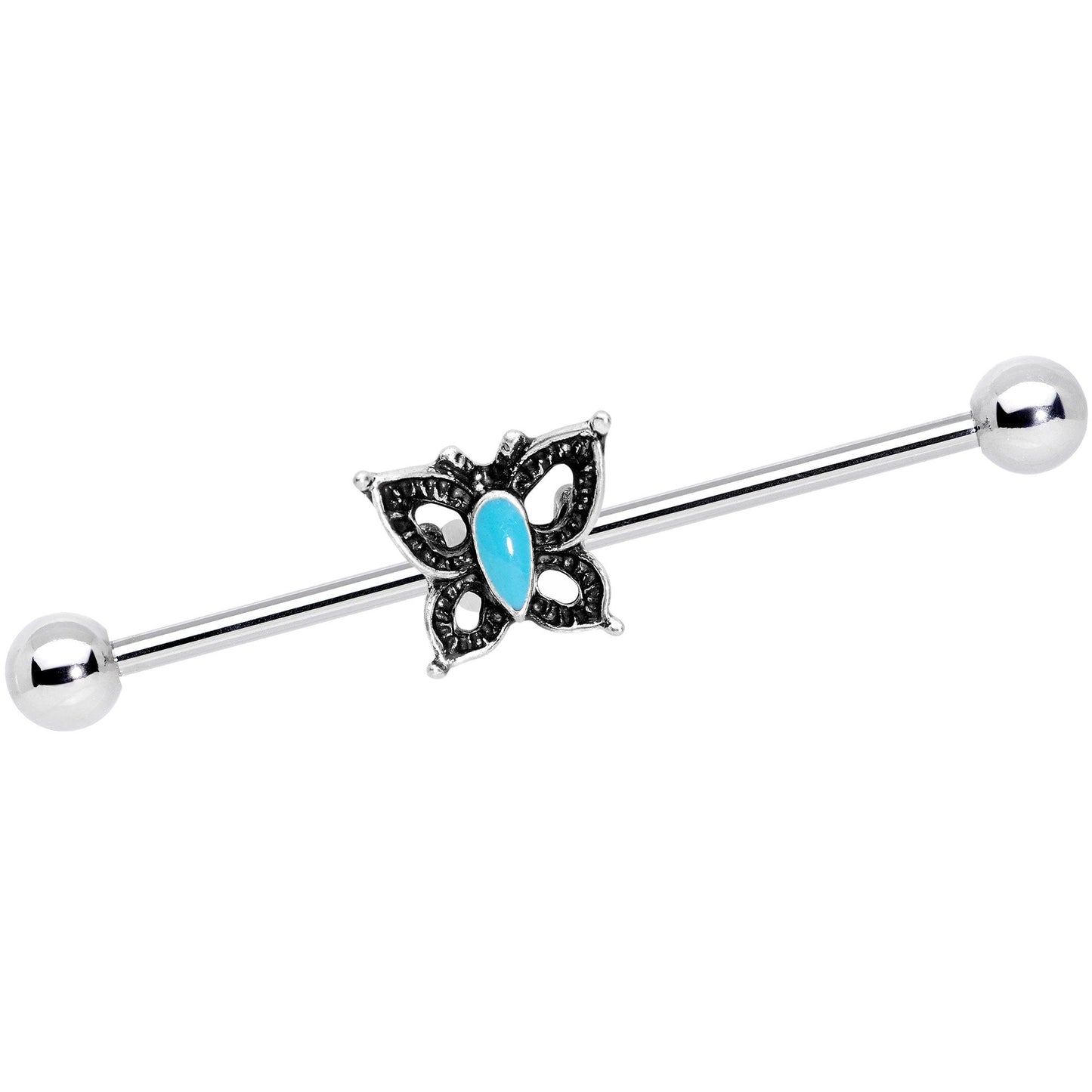 14G Faux Turquoise Southwest Butterfly Industrial Barbell 38mm