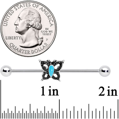 14G Faux Turquoise Southwest Butterfly Industrial Barbell 38mm