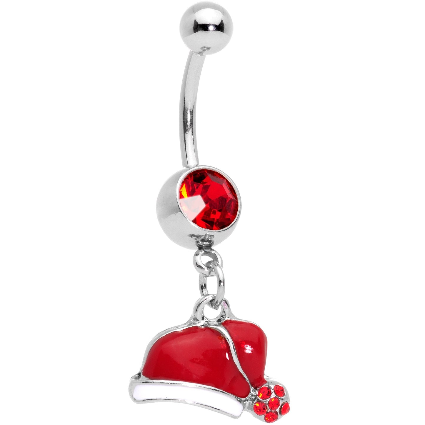 Clear Red Gem Holiday Santas Cap Christmas Dangle Belly Ring Set of 4