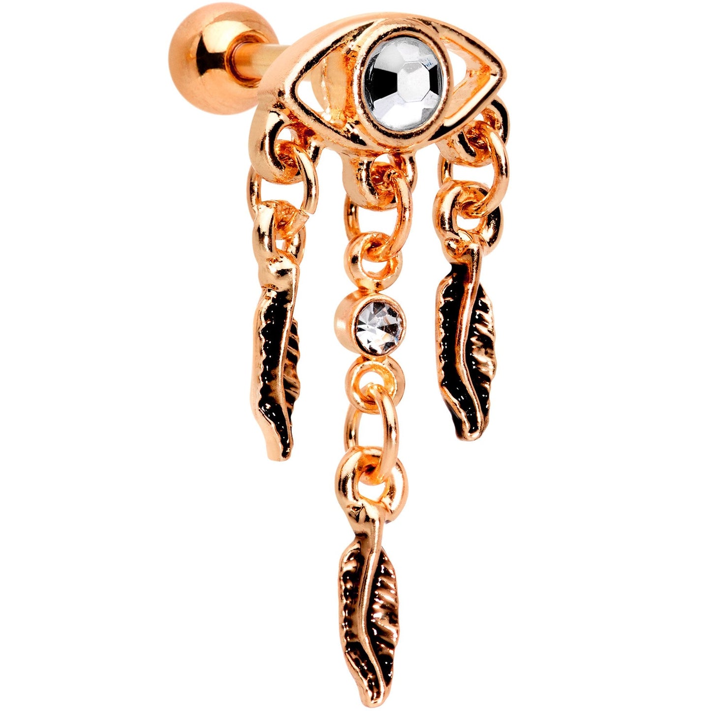 16G Clear Gem Rose Gold Tone Eye Feather Cartilage Tragus Earring