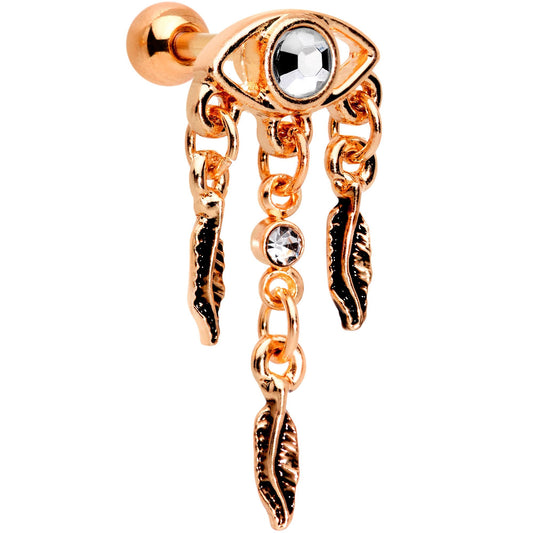 16G Clear Gem Rose Gold Tone Eye Feather Cartilage Tragus Earring