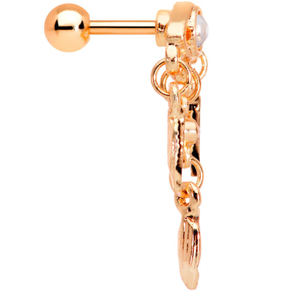 16G Clear Gem Rose Gold Tone Eye Feather Cartilage Tragus Earring