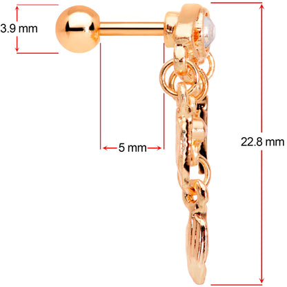 16G Clear Gem Rose Gold Tone Eye Feather Cartilage Tragus Earring