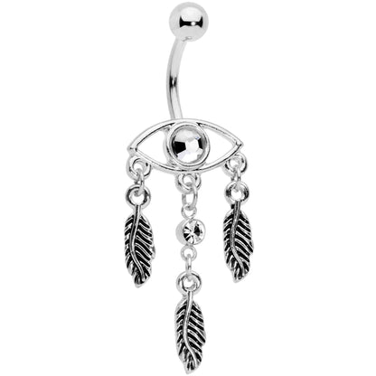 Clear Gem Vision of Feathers Dangle Belly Ring