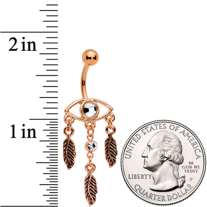 Clear Gem Rose Gold Tone A Vision Of Feathers Dangle Belly Ring