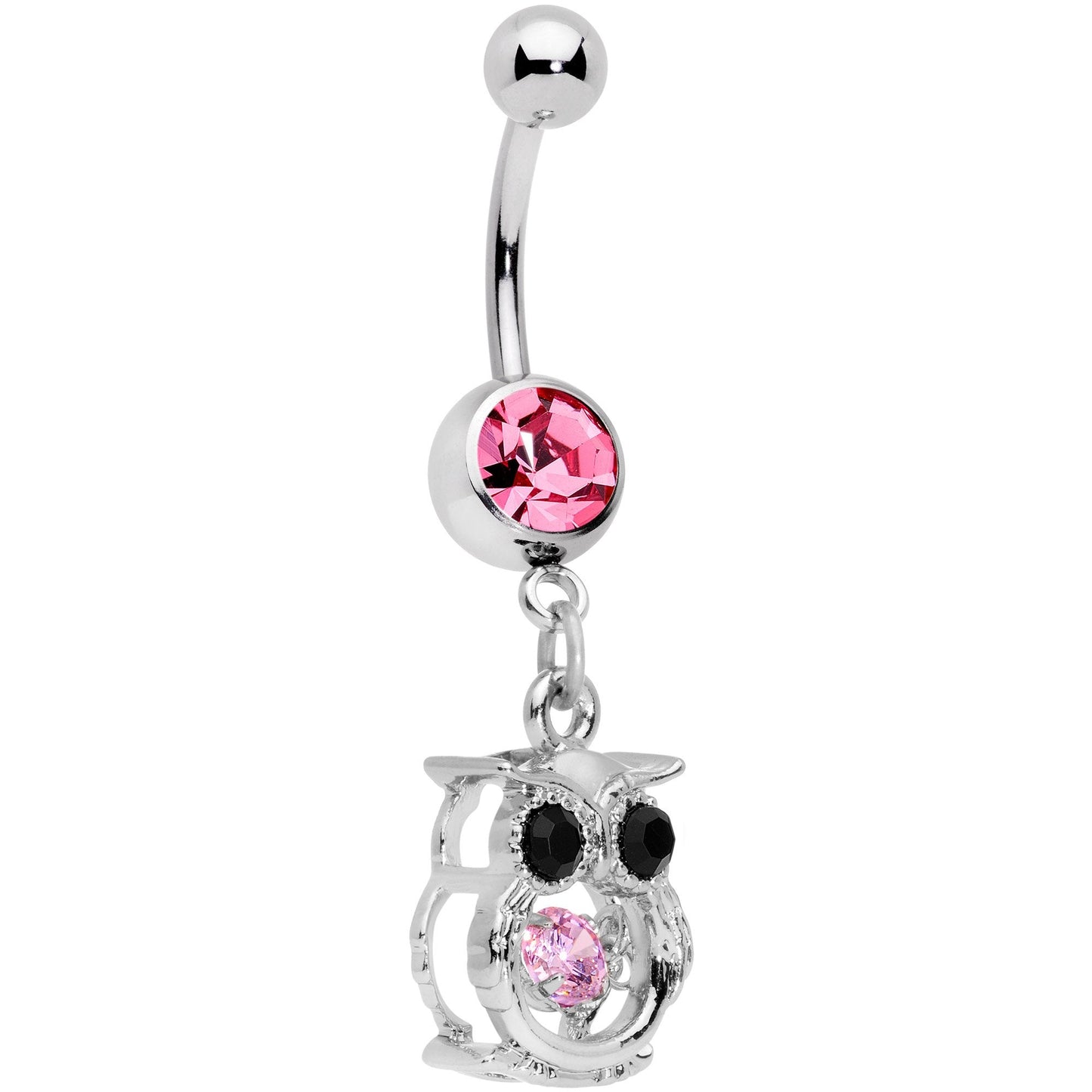 Black Pink CZ Gem It's A Hoot Owl Dangle Belly Ring