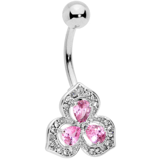 Clear Pink Gems Art Deco Luxe Glamour Leaves Dangle Belly Ring
