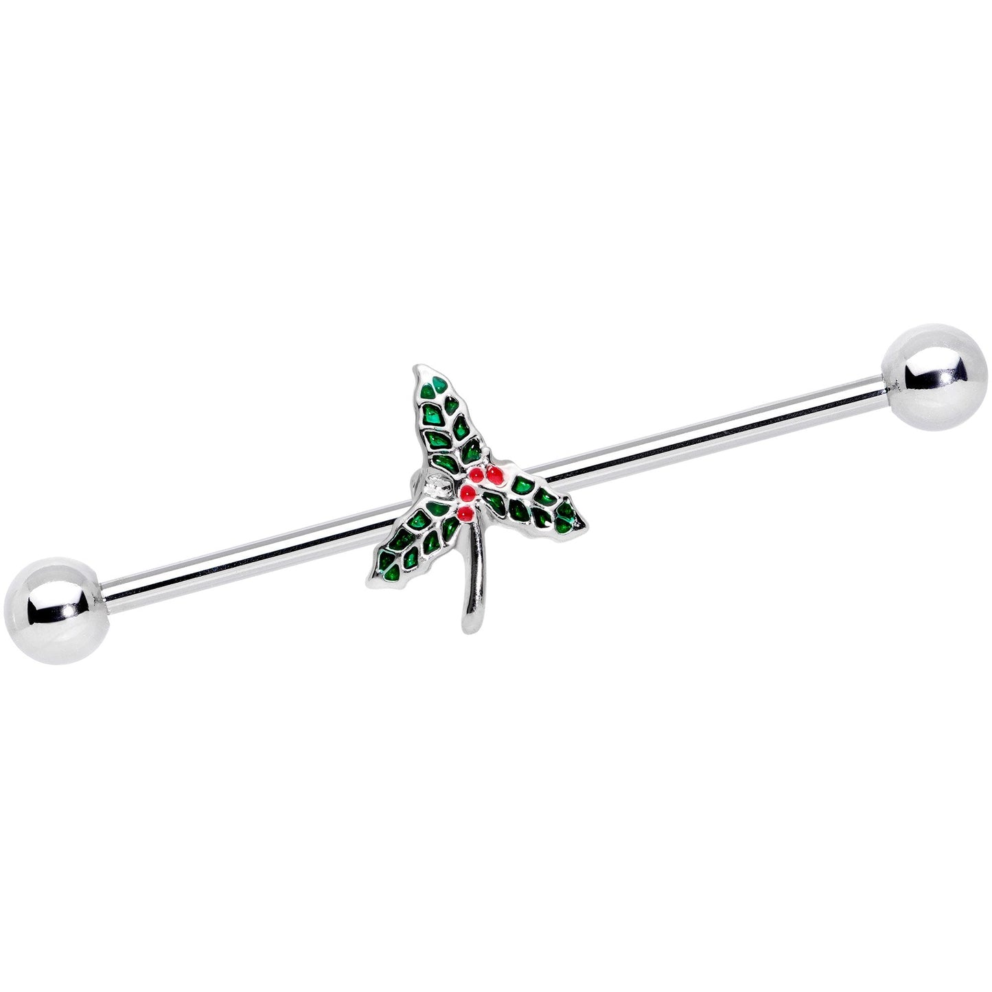 14G Christmas Mistletoe Industrial Barbell 38mm