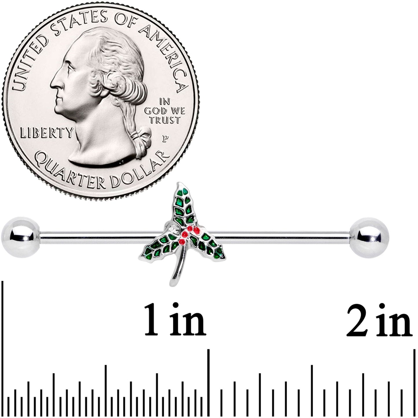 14G Christmas Mistletoe Industrial Barbell 38mm