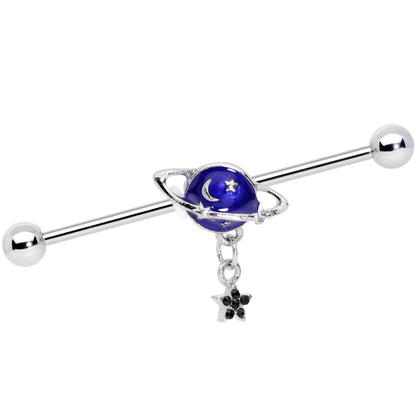 14G Blue Gem Interplanetary Star Saturn Industrial Barbell 38mm
