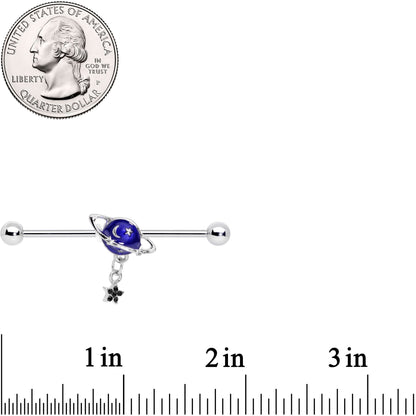 14G Blue Gem Interplanetary Star Saturn Industrial Barbell 38mm