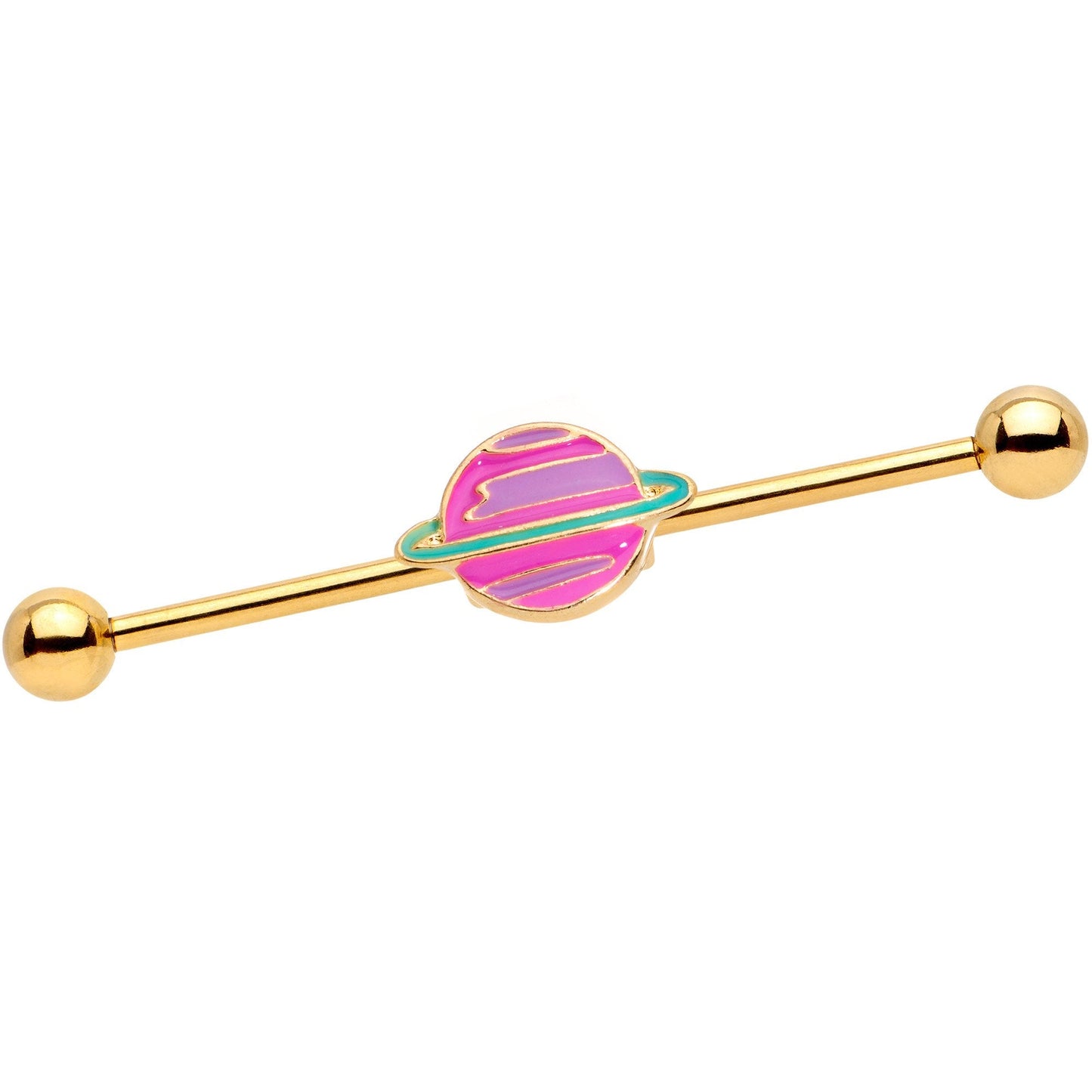 14G Pink Planet Saturn Industrial Barbell 38mm