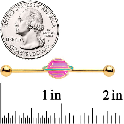 14G Pink Planet Saturn Industrial Barbell 38mm