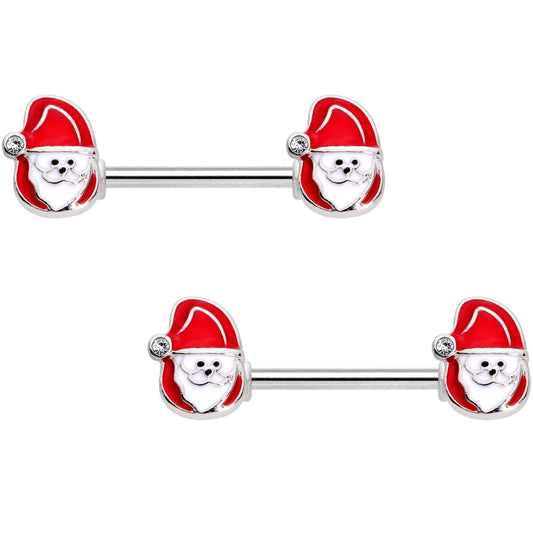 14G 9/16 Clear Gem Happy Santa Barbell Nipple Ring Set