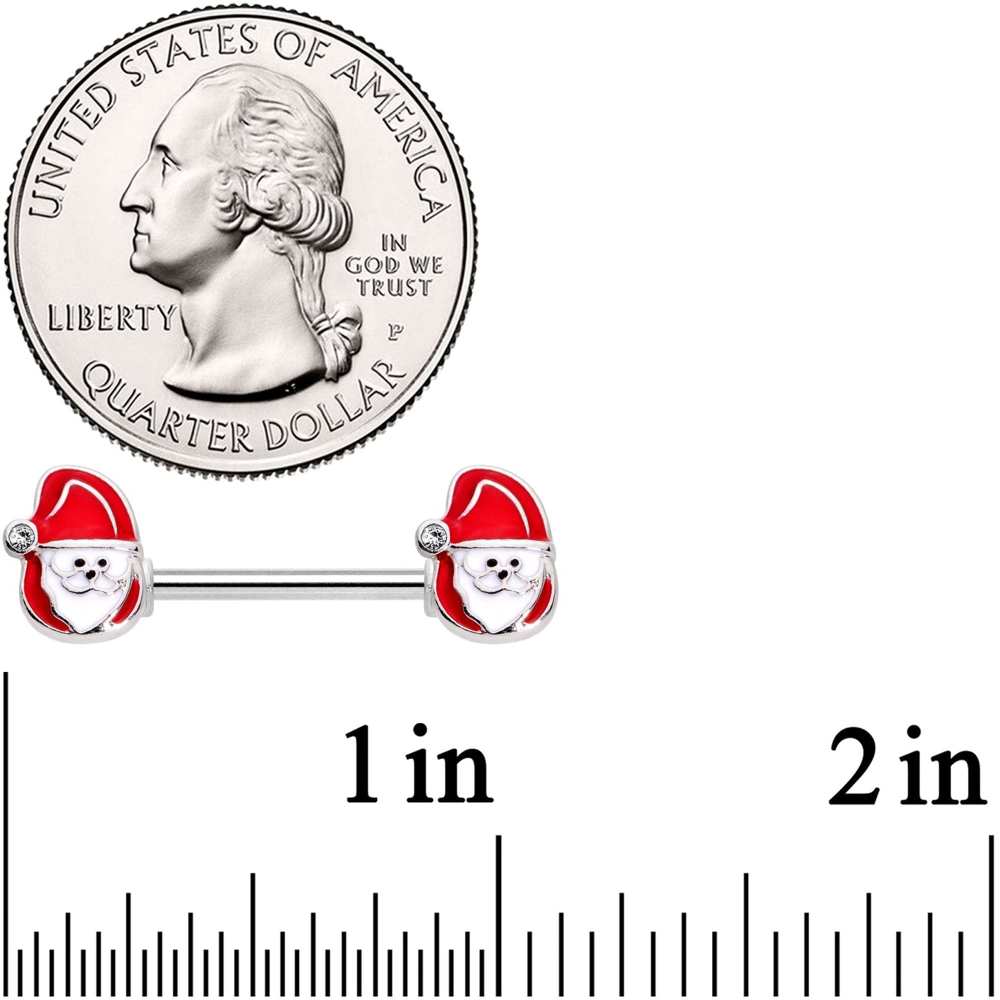 14G 9/16 Clear Gem Happy Santa Barbell Nipple Ring Set