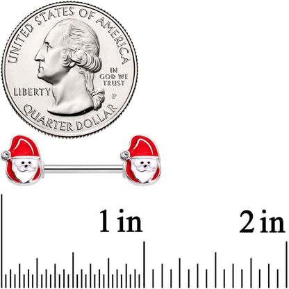 14G 9/16 Clear Gem Happy Santa Barbell Nipple Ring Set