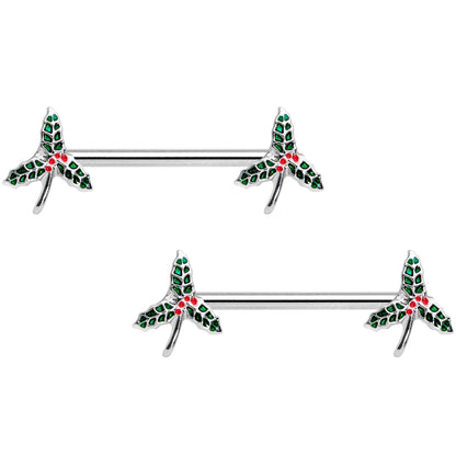 14G 9/16 Holiday Mistletoe Barbell Nipple Ring Set