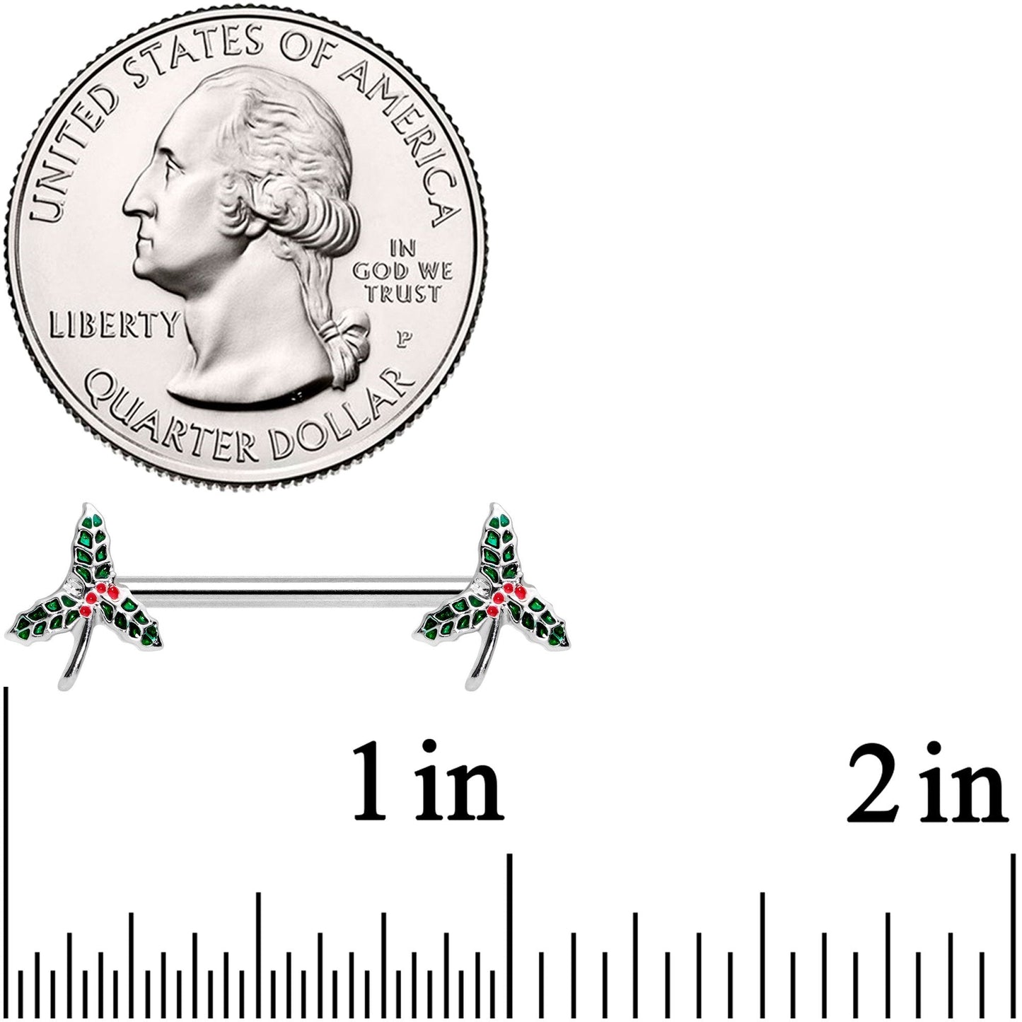 14G 9/16 Holiday Mistletoe Barbell Nipple Ring Set