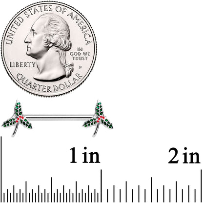 14G 9/16 Holiday Mistletoe Barbell Nipple Ring Set