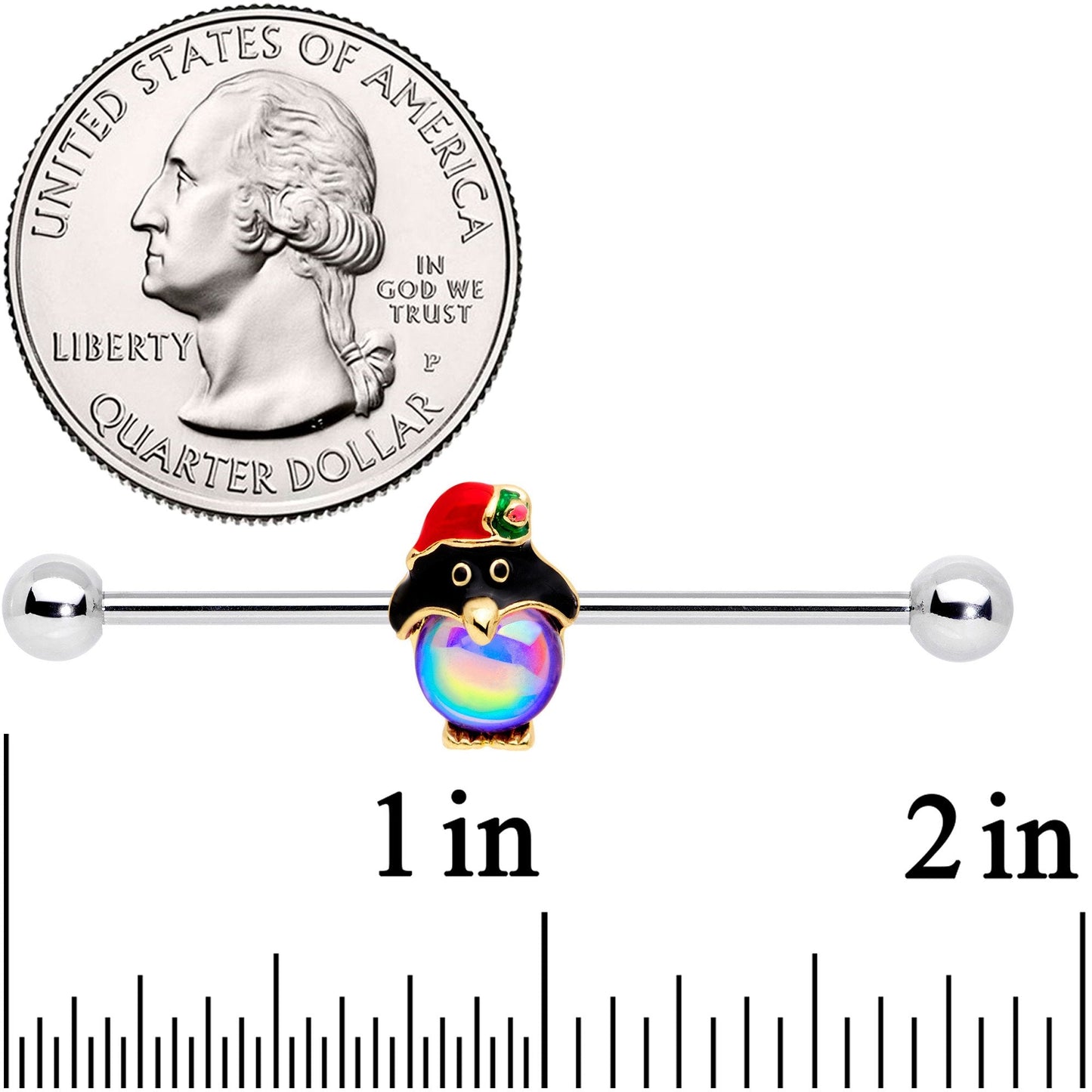 14G Iridescent Orb Holiday Penguin Barbell 38mm