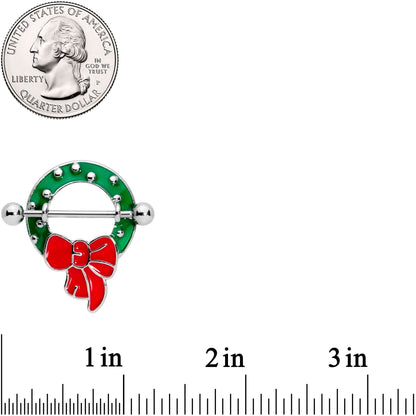 14G 9/16 Holiday Red Bow Wreath Nipple Shield Set