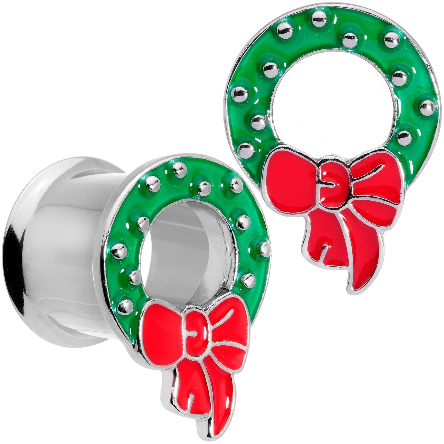 Christmas Wreath Double Flare Tunnel Plug Set 2G to 1 Inch