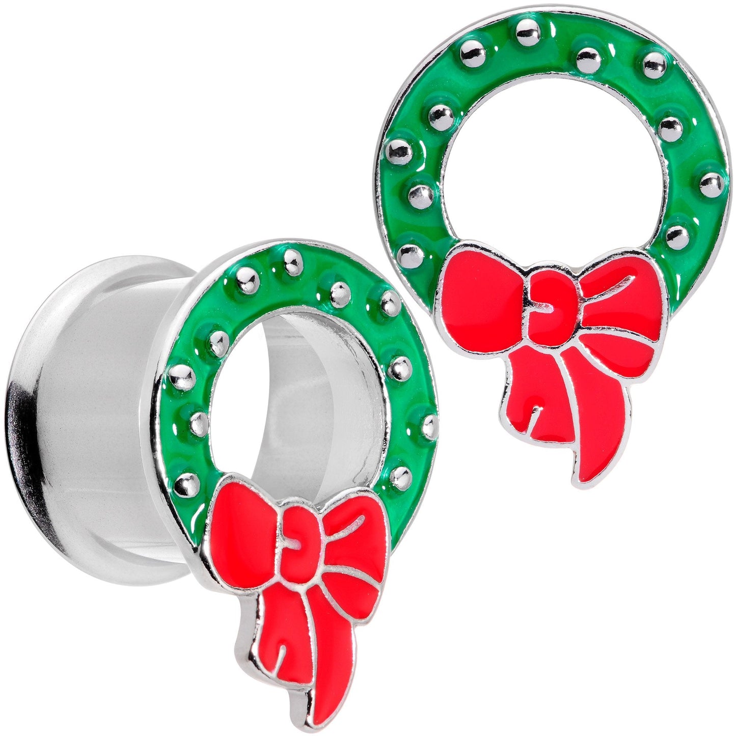 Christmas Wreath Double Flare Tunnel Plug Set 2G to 1 Inch