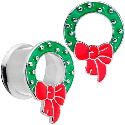 Christmas Wreath Double Flare Tunnel Plug Set 2G to 1 Inch