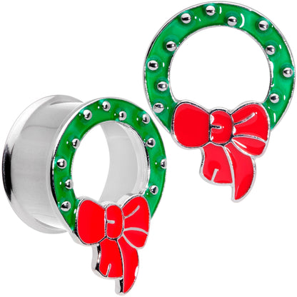 Christmas Wreath Double Flare Tunnel Plug Set 2G to 1 Inch