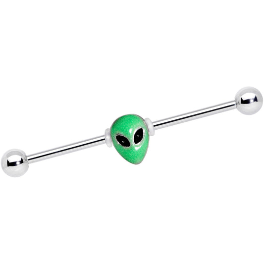 14G Green Glow in the Dark Space Alien Industrial Barbell 38mm