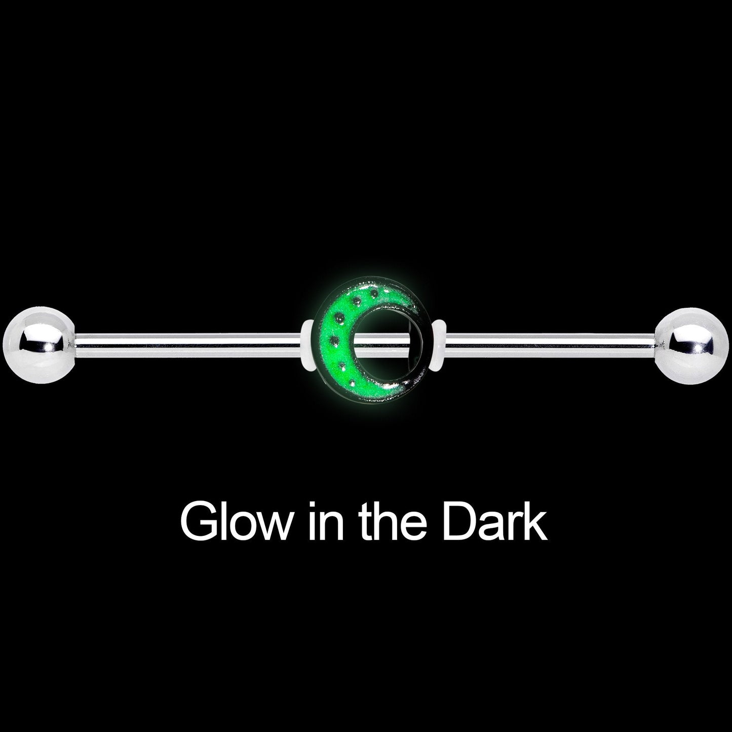 14G Glow in the Dark Crescent Moon Industrial Barbell 38mm