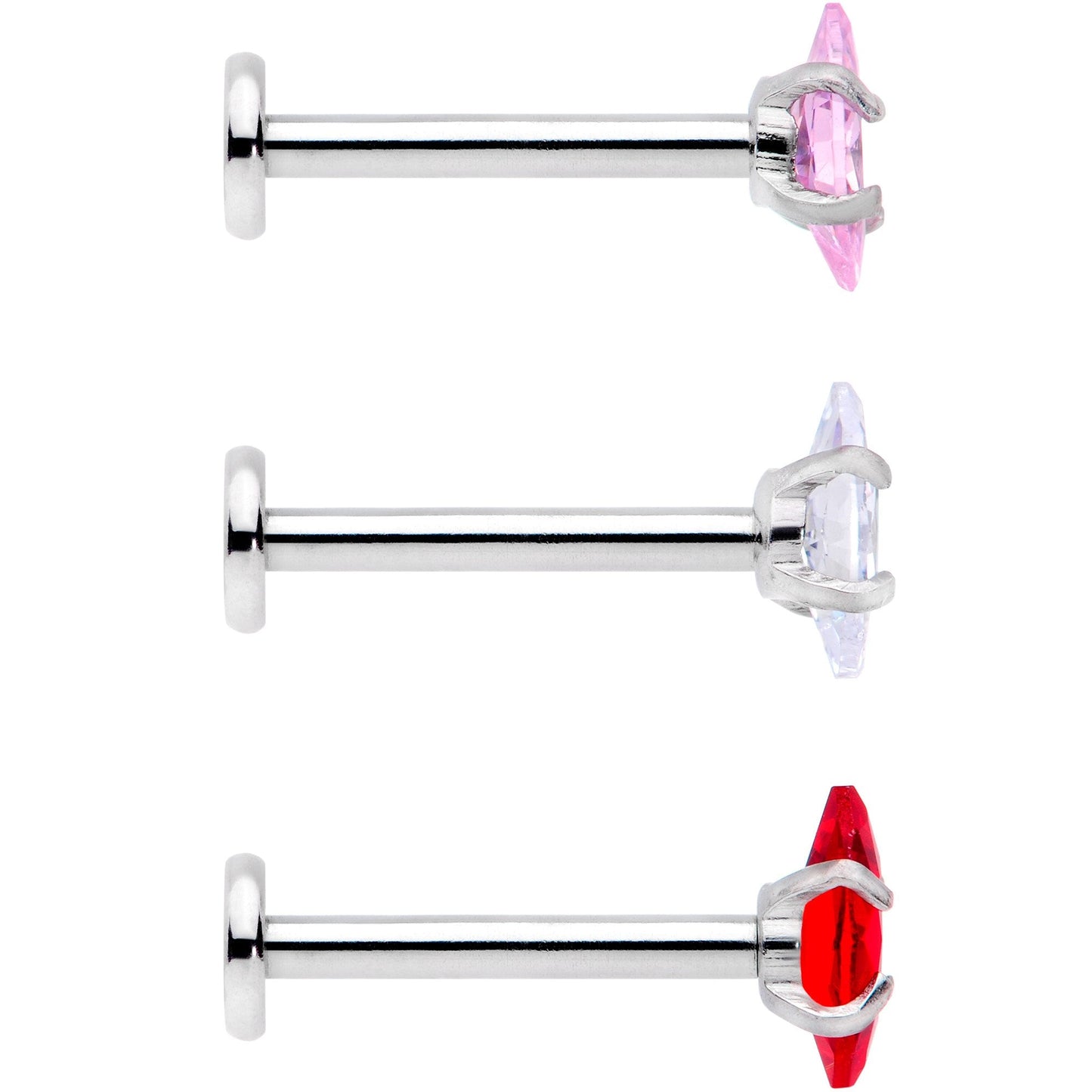 16G 3/8 Multicolor CZ Oval Gem Cats Eye Labret Set of 3