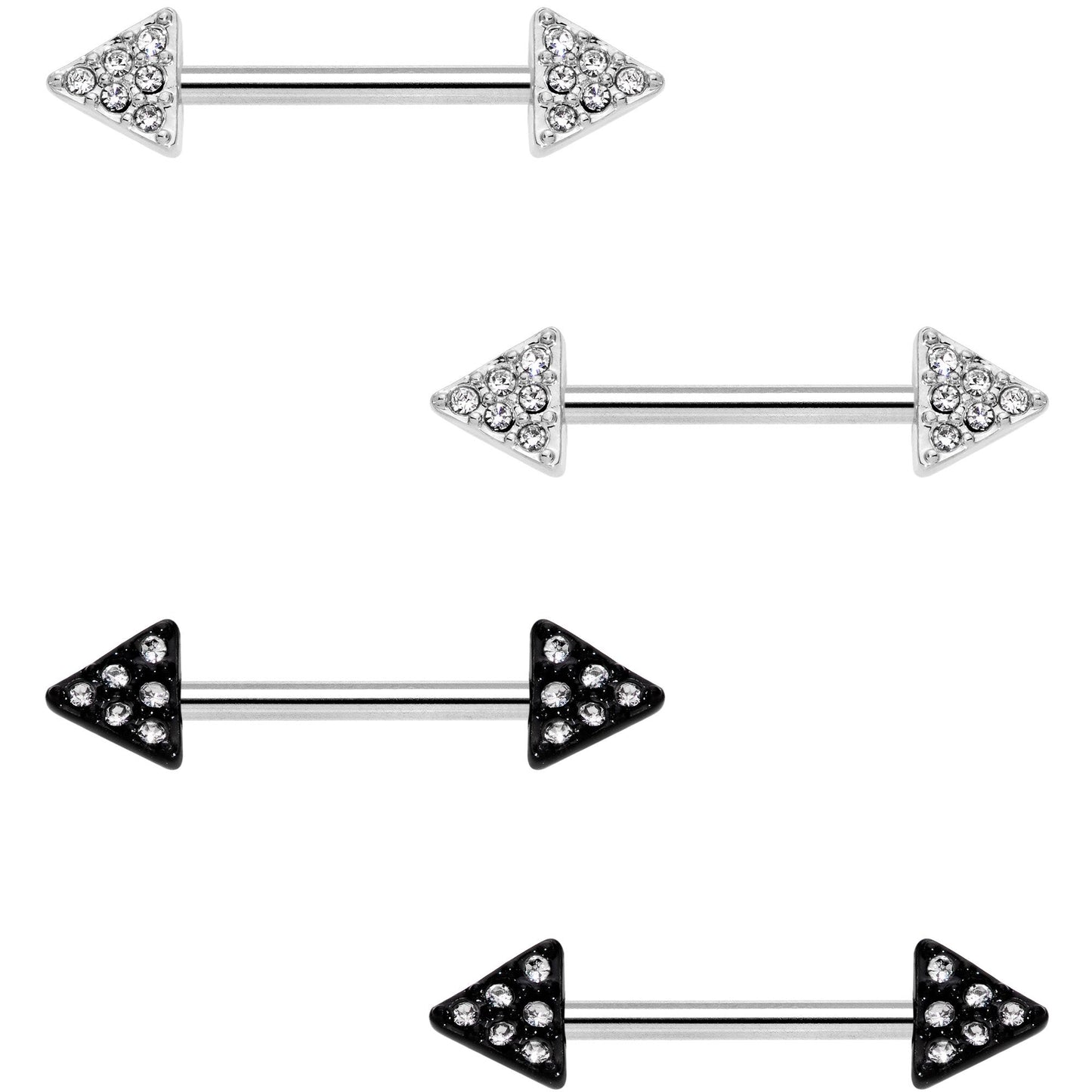 14G 9/16 Clear Gem Triangle End Barbell Nipple Ring Set of 4