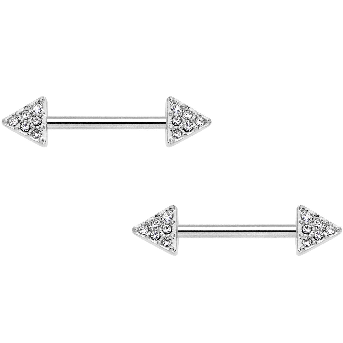 14G 9/16 Clear Gem Triangle End Barbell Nipple Ring Set of 4