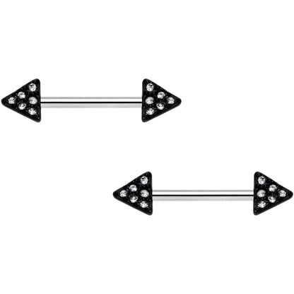 14G 9/16 Clear Gem Triangle End Barbell Nipple Ring Set of 4