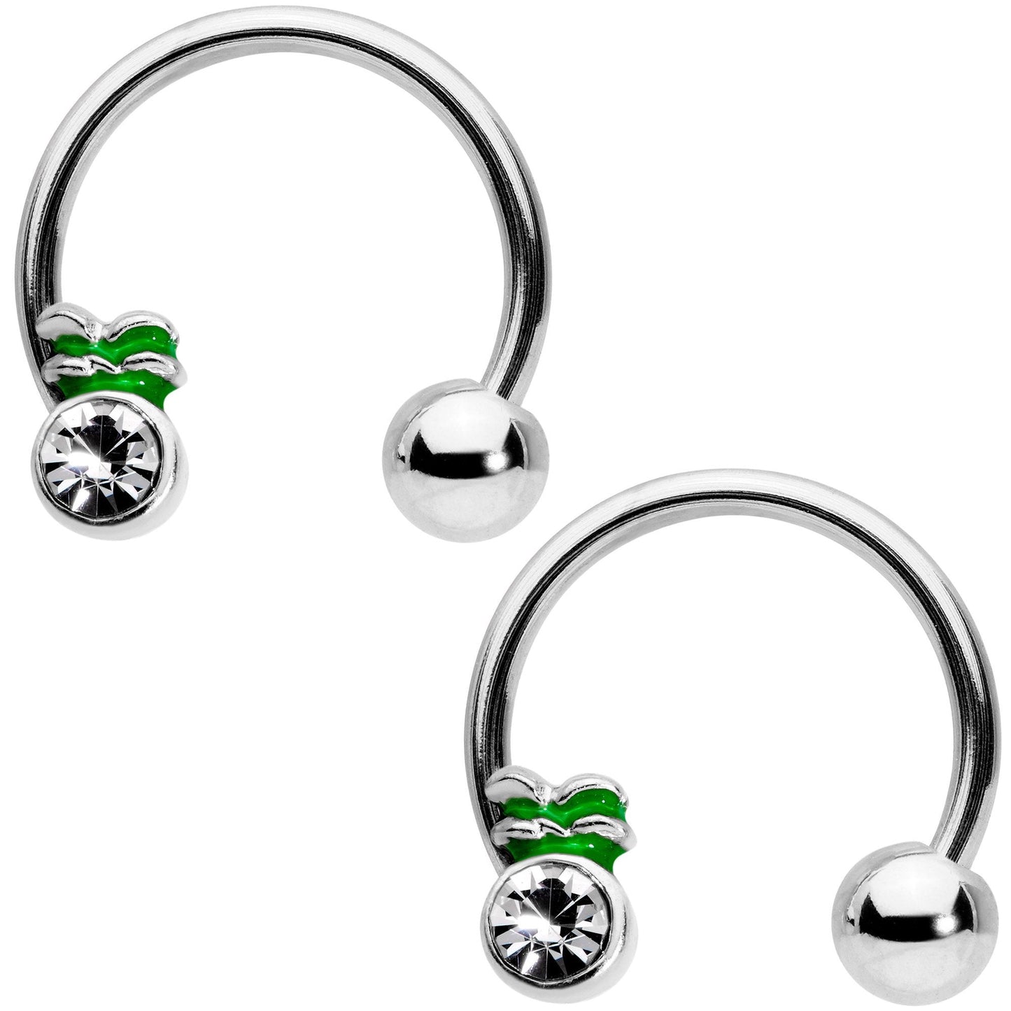 14G 9/16 Clear Gem Pineapple Hoseshoe Nipple Ring Set