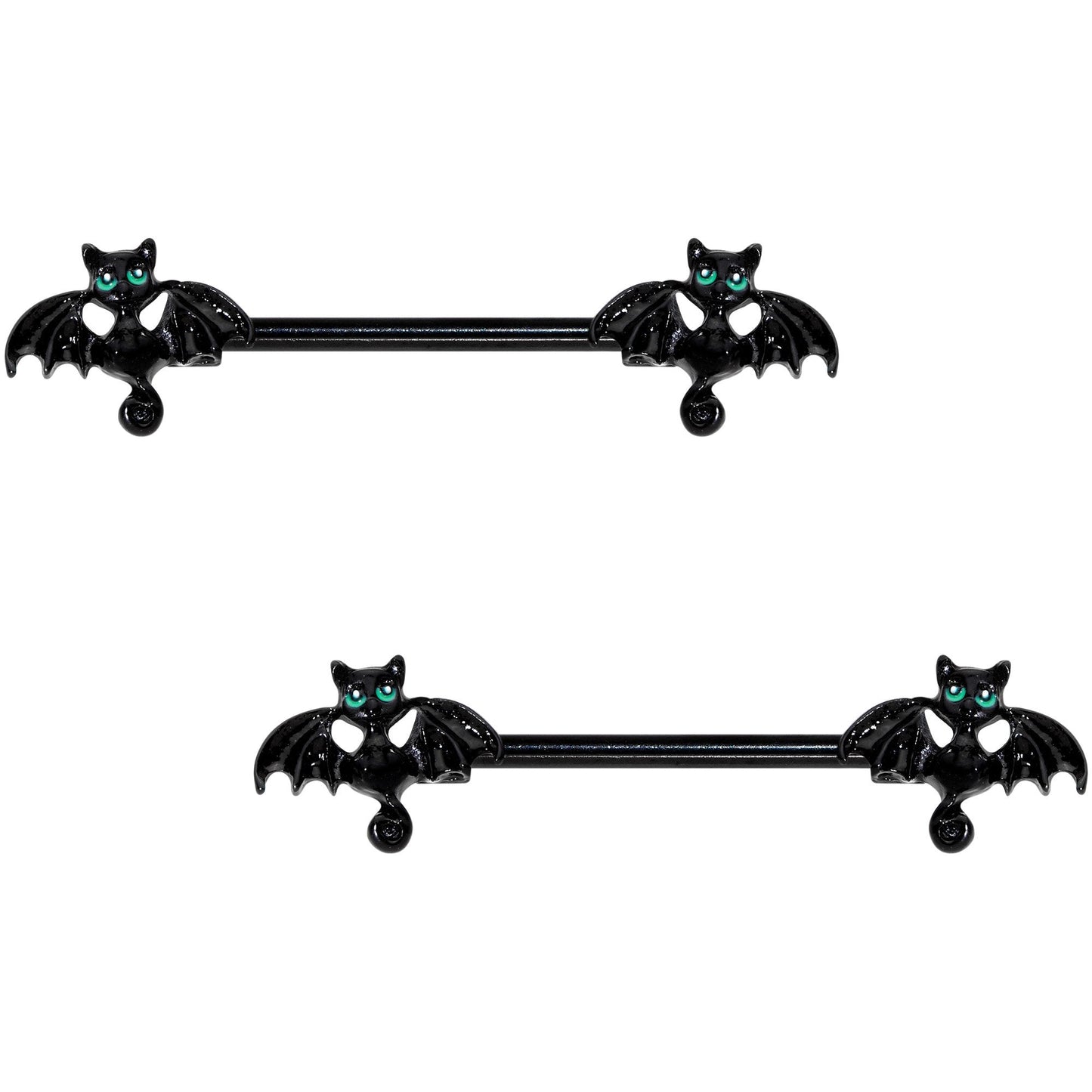 14G 9/16 Itty Bitty Black Bats Barbell Nipple Ring Set