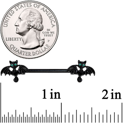 14G 9/16 Itty Bitty Black Bats Barbell Nipple Ring Set