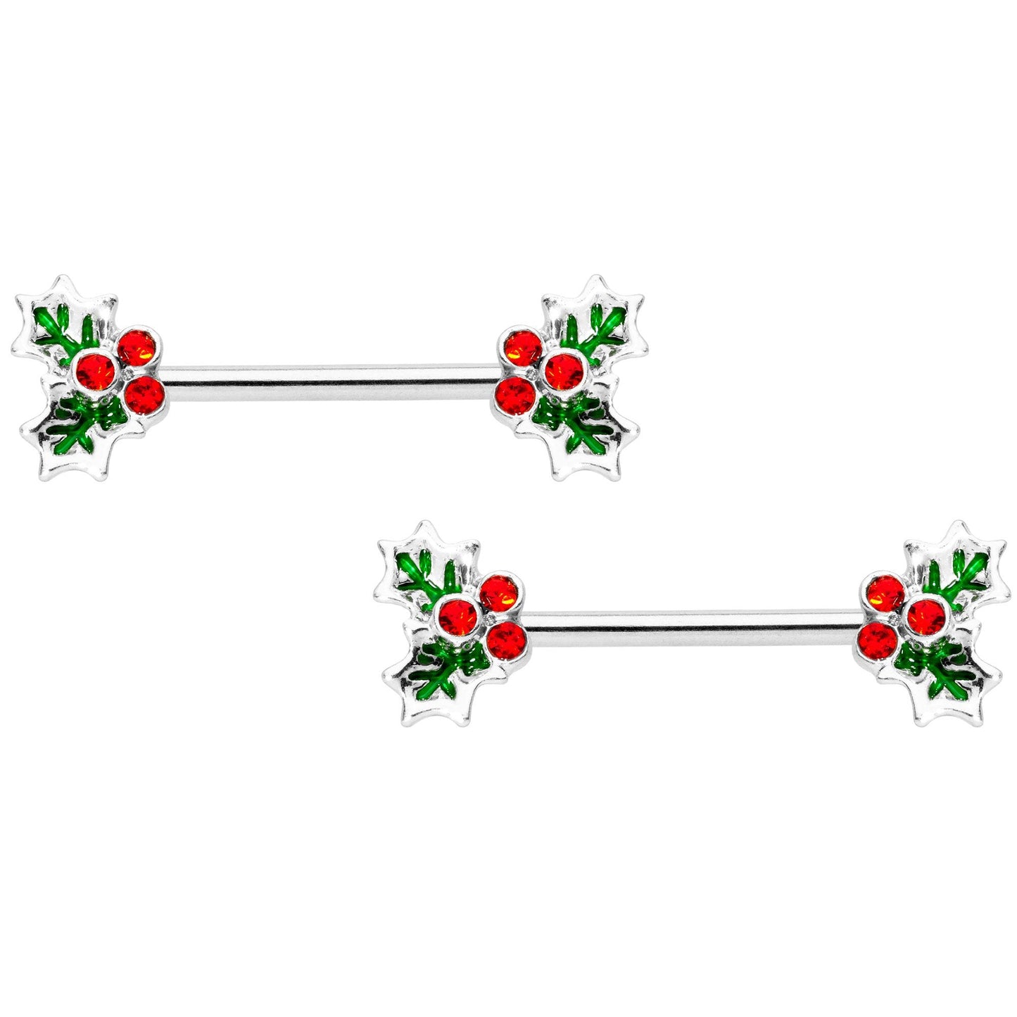 14G Red Gem Color Inlay Holly BCR Barbell Nipple Ring Set of 4