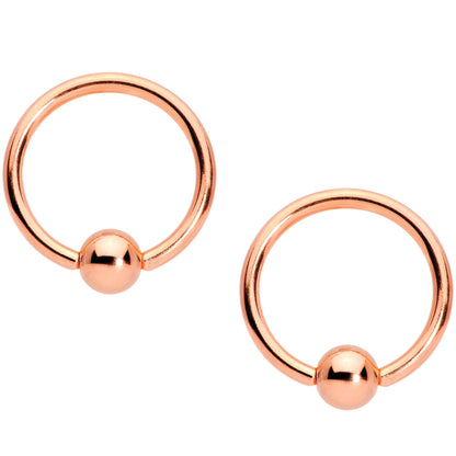 14G Red Gem Rose Gold Tone Holly Captive Barbell Nipple Ring Set