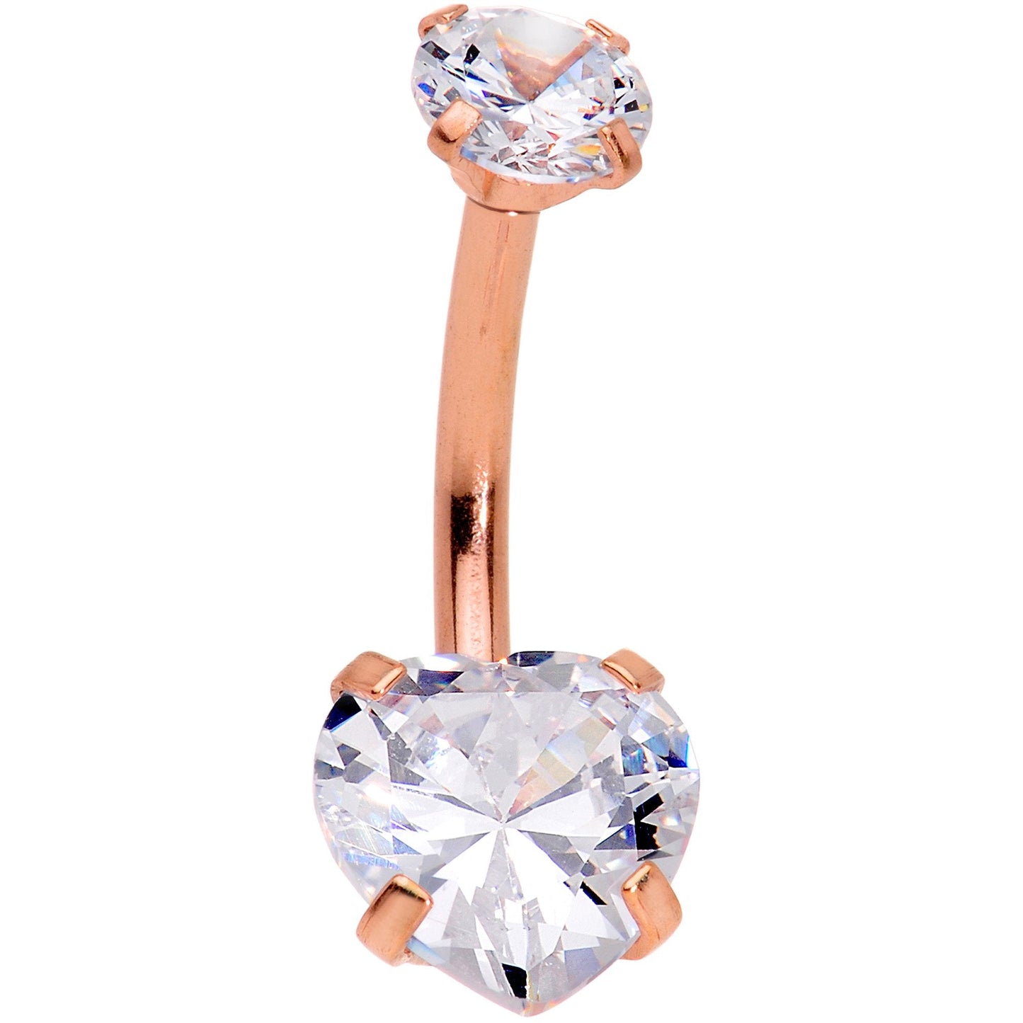 Clear Gem Rose Gold Hue Round Rhombus Heart Star Belly Ring Set of 4