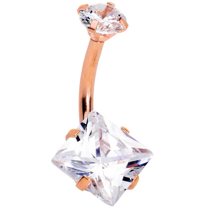 Clear Gem Rose Gold Hue Round Rhombus Heart Star Belly Ring Set of 4